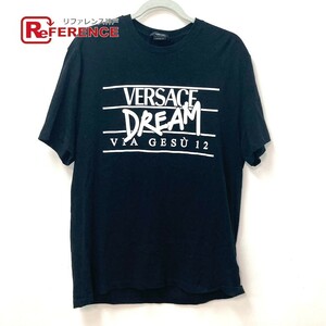 VERSACE ヴェルサーチ DREAMドリーム ロゴ 半袖Ｔシャツ コットン ブラック ホワイト メンズ【中古】