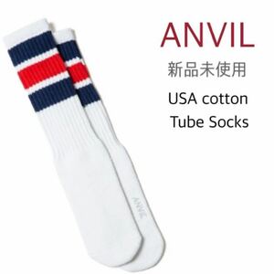 【アンビル】新品 USコットン スケーター チューブソックス ネイビー×レッド ANVIL AN600 USA Cotton Tube Socks
