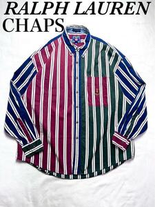 90s CHAPS RALPH LAUREN クレイジーパターン ストライプ　XL　オーバーサイズ