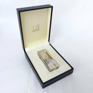 【送料無料】 dunhill ダンヒル シルバー×ゴールドカラー ライン ストライプ ローラー式 ガスライター 火花OK 美品 /2406C