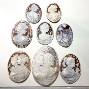 1円〜!!大判入り!!☆シェルカメオおまとめ159.5g☆f 約797.5ct 裸石 宝石 shell cameo 貴婦人 ブローチ 彫刻 アンティーク 作家物 w2ま88