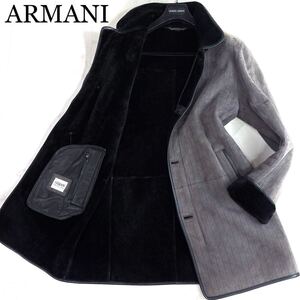 極美品◆定価120万!!XL!!アルマーニコレッツォーニ【幻の毛皮】ARMANI COLLEZIONI 最高級リアルムートンコート 羊革ラムレザーファーロング