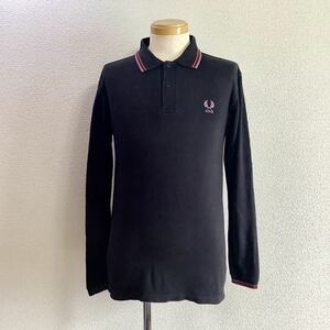 激レアコラボ Wネーム COMME DES GARCONS SHIRT×FRED PERRY フレッドペリー コムデギャルソンシャツ 鹿の子長袖ポロシャツ S 黒 ブラック