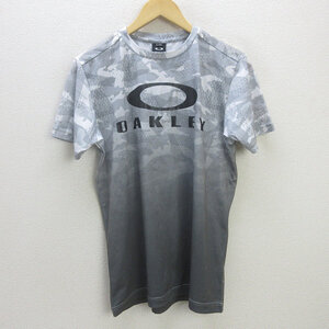 D■オークリー/OAKLEY プリントTシャツ/トレーニングウェア■灰【M】MENS/89【中古】■