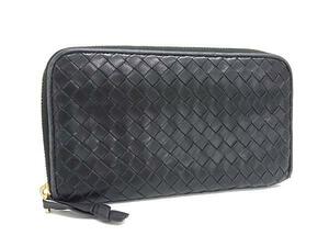 1円 BOTTEGA VENETA ボッテガヴェネタ イントレチャート レザー ラウンドファスナー 長財布 ウォレット ブラック系 FG2264