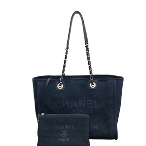 シャネル CHANEL ドーヴィルチェーントート A67001 ネイビー/シルバー金具 キャンバス トートバッグ レディース 中古