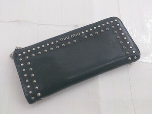 ◇ MIU MIU ミュウミュウ スタッズ L字ファスナー 長財布 ウォレット ブラック レディース E