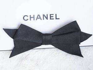 極美品　レア　CHANEL シルクサテン　リボン　ブローチ　バレッタ　ブラック フォーマル 蝶ネクタイ 黒 ボウタイ