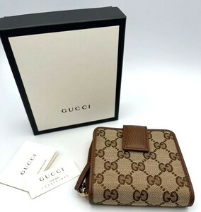 未使用品 GUCCI グッチ GGキャンバス レザー ベージュ×ブラウン 二つ折り 346056