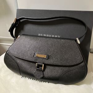 【ほぼ未使用】BURBERRY バーバリー ワンショルダーバッグ ハンドバッグ レザー ブラック ノバチェック ロゴプレート 付属品付き