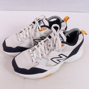 708 ニューバランス 25.0cm/new balance 白 ホワイト 紺 ネイビー 黄色 イエロー 中古 古着 レディース スニーカー yy4642