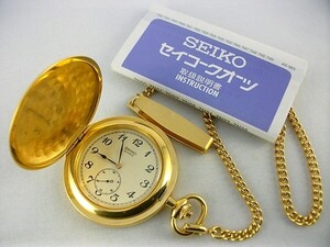 E92u68★SEIKO 古い懐中時計 クオーツ時計 7N07 金メッキ 動作あり セイコー 在庫品