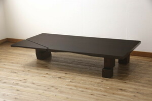R-059982 和製ビンテージ 杉材 天板一枚板　天板や脚のデザインが凝っているコンテンポラリーデザインの座卓(ヴィンテージ、ローテーブル)