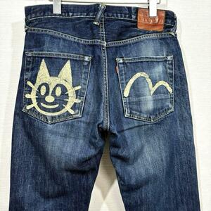 W32 日本製 EVISU 石垣迷彩スレーキ 白カモメ キッキー No2 2000 大黒 エヴィス エビス デニム ジーパン ジーンズ パンツ 古着 猫 ネコ