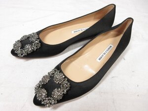 未使用 【マノロブラニク MANOLO BLAHNIK】 サテン ハンギシ ビジューパンプス 婦人靴 (レディース) size35.5 ブラック □30LZ4756□