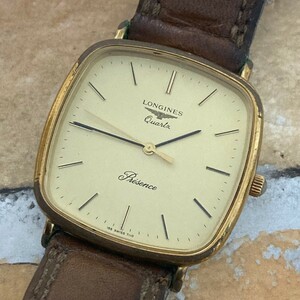 ◆稼働品◆人気◆ LONGINES ロンジン presence プレゼンス ゴールド文字盤 クォーツ メンズ腕時計 アンティーク