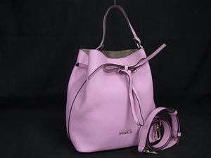 1円 ■極美品■ FURLA フルラ コスタンザ レザー 巾着型 2WAY ハンドバッグ ショルダー 斜め掛け 肩掛け レディース ピンク系 FF3235