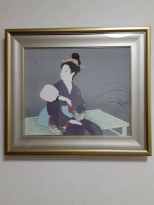 上村松園　木版画「蛍」額付