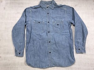 ミルクバー MILK BAR DENIM LINE オールド レトロ アメカジ ワーク レプリカ タブカラー 長袖シャンブレーシャツ メンズ 猫目ボタン M 青