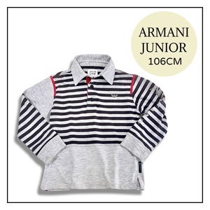 ARMANI JUNIOR アルマーニ ジュニア ボーダー柄 コットン 長袖 ポロシャツ グレー キッズ size 4A 106CM 国内正規品