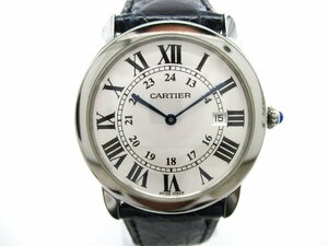 ★Cartier カルティエ ロンドソロ メンズ腕時計 2934 SS レザーベルト ローマン Dバックル クオーツ QZ★/H