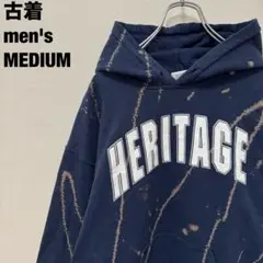 古着 ギルダン パーカー HERITAGE ブリーチ 派手 奇抜 ネイビー M