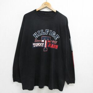 XL/古着 トミーヒルフィガー トミージーンズ 長袖 ブランド Tシャツ メンズ 大きいサイズ クルーネック 黒 ブラック 24jul29 中古