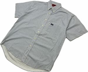 HELLY HANSEN ☆ ヘリーハンセン ブルー ストライプ ボタンダウン シャツ 半袖 M メンズ 春夏 マリン アウトドア 大人カジュアル■DE299