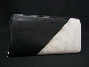 1円 BOTTEGA VENETA ボッテガヴェネタ レザー ラウンドファスナー 長財布 ウォレット 小銭入れ 札入れ ブラック系×アイボリー系 AX7825