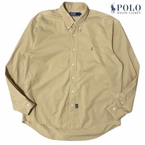 XXL相当【POLO RALPH LAUREN】長袖シャツ オーバーサイズ/ビッグシルエット 上品なベージュカラー ボタンダウン ラルフローレン 良品◎