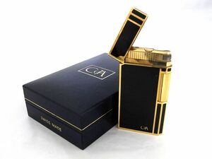 1000円スタート ガスライター CARAN d’ACHE カランダッシュ ブラック×ゴールド ローラー 着火未確認 ケース付 喫煙グッズ WHO Z①901