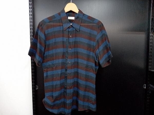 DRIES VAN NOTEN 半袖シャツ Sheer Border Shirt ドリス・ヴァン・ノッテン　サイズ48　ブルー 店舗受取可