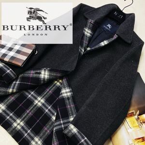 j3 大きいサイズ15号///最高級カシミヤ使用!!◎参考価格15万●BURBERRY LONDON●上品の最高級〜高級ステンカラーコート バーバリーコート 