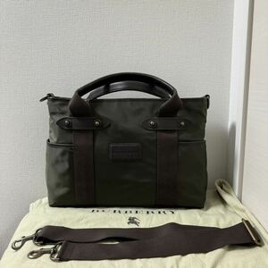 【大幅値下げ】【新品同様】BURBERRY バーバリー　2way ブリーフケース カーキ　ナイロン×レザー　ビジネスバッグ