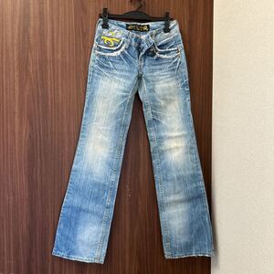 Y0033 RED PEPPER サイズ25 デニムパンツ フレア 特大ボタン レッドペッパー ローライズ ※汚れあり