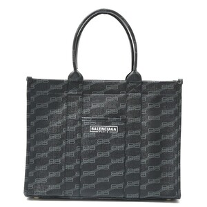 BALENCIAGA バレンシアガ BBモノグラム ハードウェアトート 671400 ショルダーバッグ レザー ブラック×グレー×ガンメタル レディース