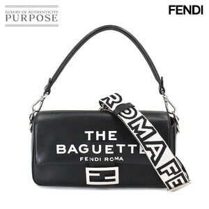 新品同様 フェンディ FENDI マークジェイコブス バゲット 2way ハンド ショルダー バッグ レザー ブラック 8BR600 Baguette 90206559