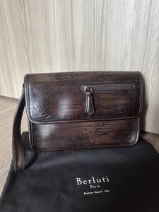 特注48万 Berluti SEJOUR ScritLeather Bag ベルルッティ セジュール スクリットレザー セカンドバッグ クラッチバッグ ストラップ付 廃盤