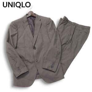 UNIQLO ユニクロ 通年 背抜き★ スリムフィット ストライプ セットアップ スーツ Sz.L　メンズ グレー ビジネス　I4T02739_9#O