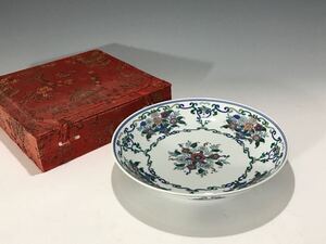 中国美術 唐物コレクター 台湾人間国宝 蔡暁芳 色絵草花文皿 箱付 時代物