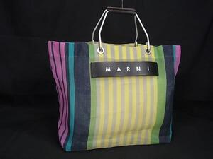 1円 MARNI マルニ PVC ストライプ ハンドバッグ トートバッグ レディース メンズ ネイビー系×マルチカラー BJ6749