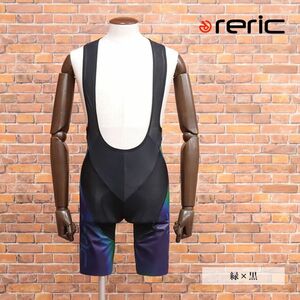 1円/春夏/reric/XXLサイズ/国産ビブショーツ 吸汗速乾 ストレッチ メッシュ通気性◎ グラデーション サイクルウェア 新品/緑×黒/ib306/