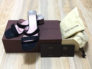 ルイヴィトン Louis Vuitton モノグラムサテン ミュール サンダル 靴 ブラック系 37 保存袋 箱付き