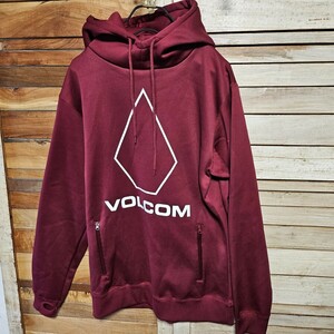 VOLCOM ボルコム パーカー 裏地起毛 ポケットジップ ビックロゴ エンジ ワインレッド