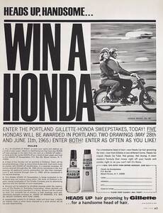 稀少！1965年Gillette広告/ホンダ・オートバイ/Honda 90/旧車/X