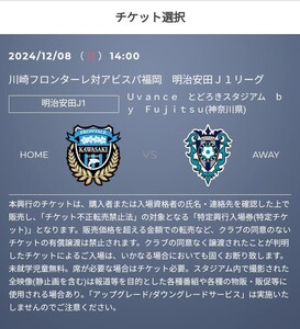 1枚 12/8(日) 川崎フロンターレ vs アビスパ福岡　QR チケット 招待　ホームA自由 大人　Jリーグ 