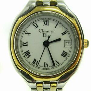 クリスチャンディオール 腕時計 アナログ ラウンドフェイス コンビカラー デイト クオーツ 3001 文字盤 白 ホワイト ウォッチ レディース
