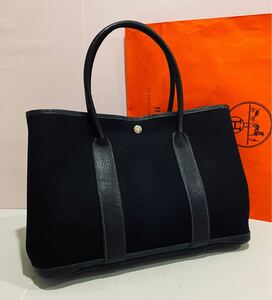 HERMES ● 極上美品 バッグ ガーデンパーティPM 刻印有り エルメス 黒 ブラック バック HERMES