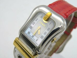 1円◆稼働◆ フェンディ 030-3800L-549 ベルトモチーフ シェル クオーツ レディース 腕時計 P540