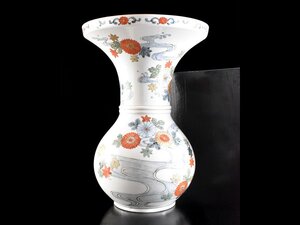 【雲】某資産家収蔵品 古伊万里 色絵金彩菊水紋花瓶 飾壷 高さ38.5cm 箱付 古美術品(柿右衛門様式)AY2827 OT3hd4